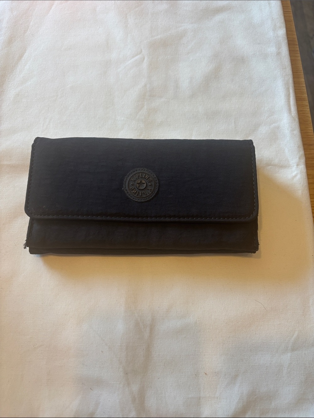 Kipling Black Fold-Over Nylon Wallet with Logo Patch
